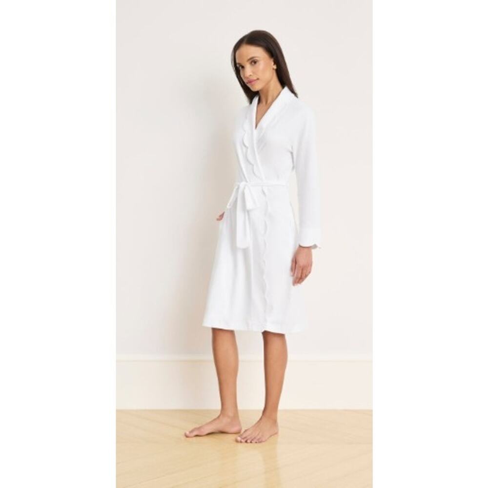 Lake Pajamas Pima Scallop Robe in Soft White Sz. M